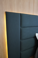 Cabecera Maxiline 320x120 cm – Tapizada en Lino Azul Petróleo