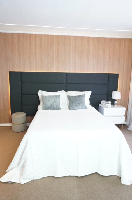 Cabecera Maxiline 320x120 cm – Tapizada en Lino Azul Petróleo